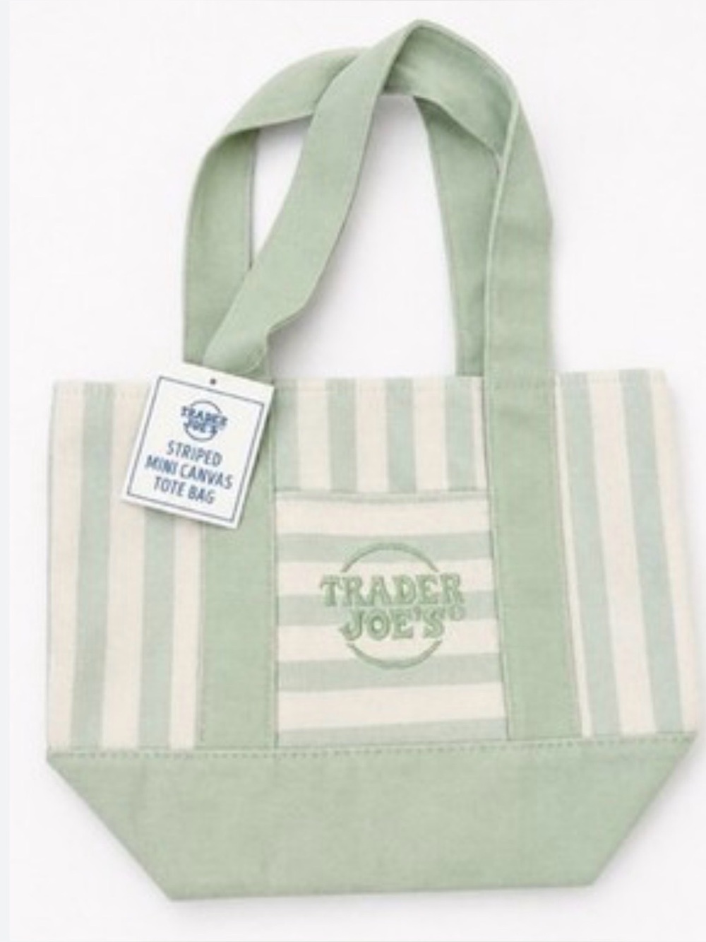 Trader Joe's Green and White (cream) Striped Tote Bag
